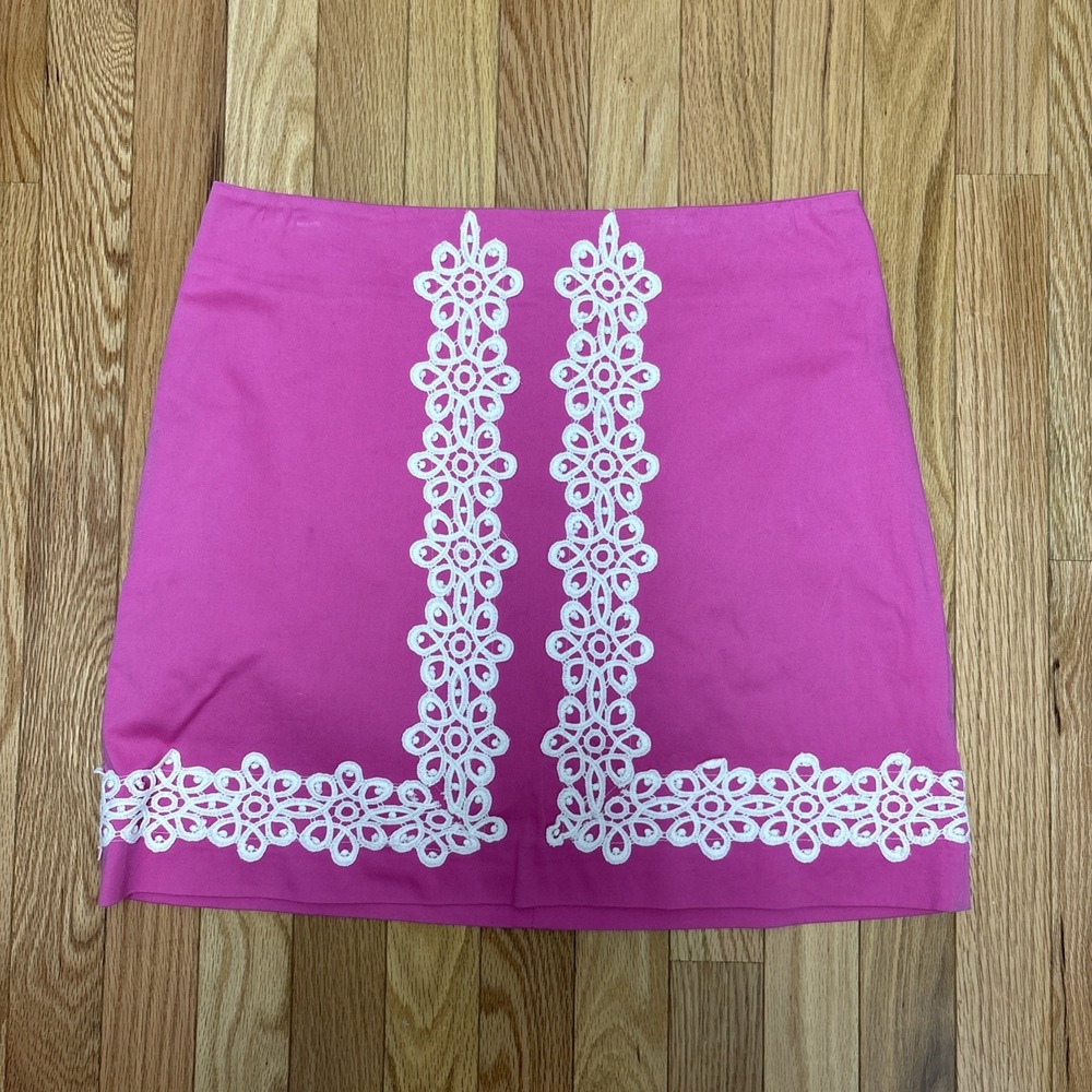 Lilly Pulitzer Hot Pink Mini Skirt White Appliqué Embroidery Size 6 Preppy Golf